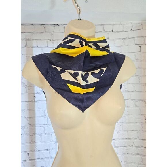 Womens Navy/Yellow Square Neck Or Head Scarf - Picture 1 of 4